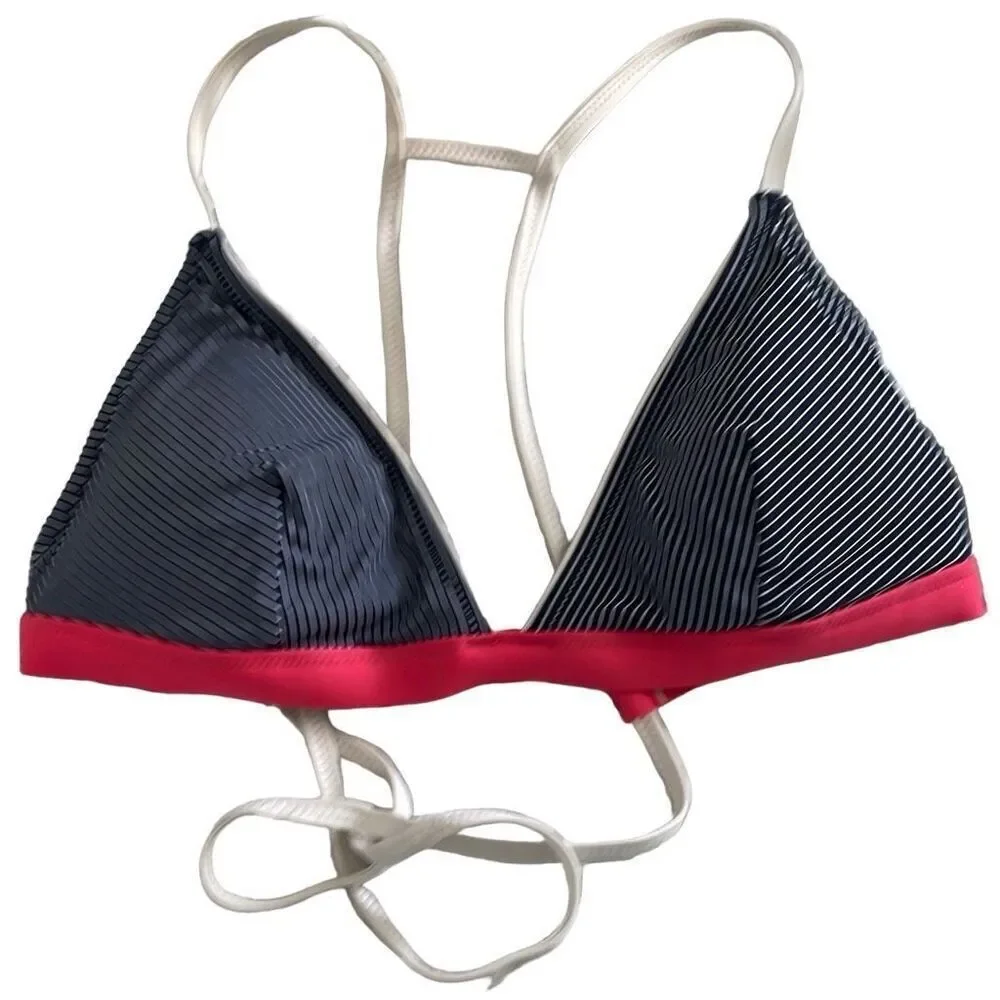 EUC Athleta Navy Blue White Pink Trim Triangle Bikini Top - Small